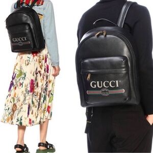 Gucci Black and Green Leather Backpack